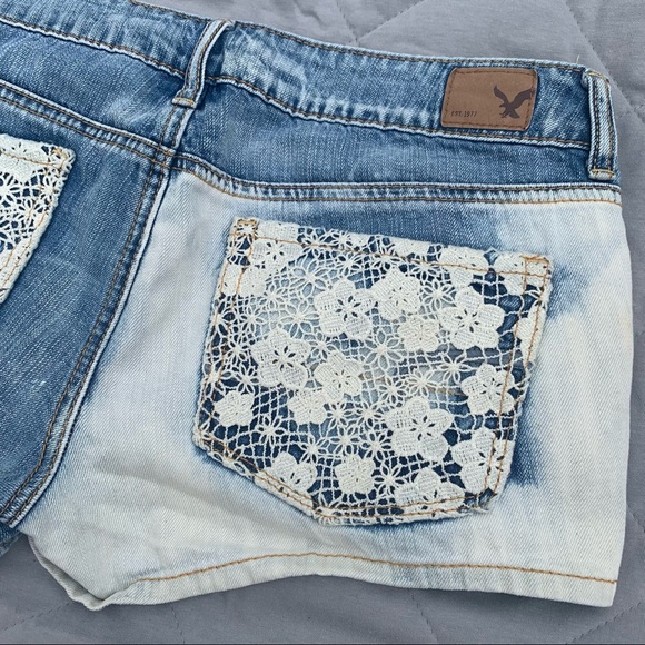 American Eagle denim shorts with white lace detailing - Picture 7 of 11